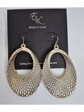 NWT Gorgeous E&L Made in Israel sterling silver electroform Dangle Hoop earrings
